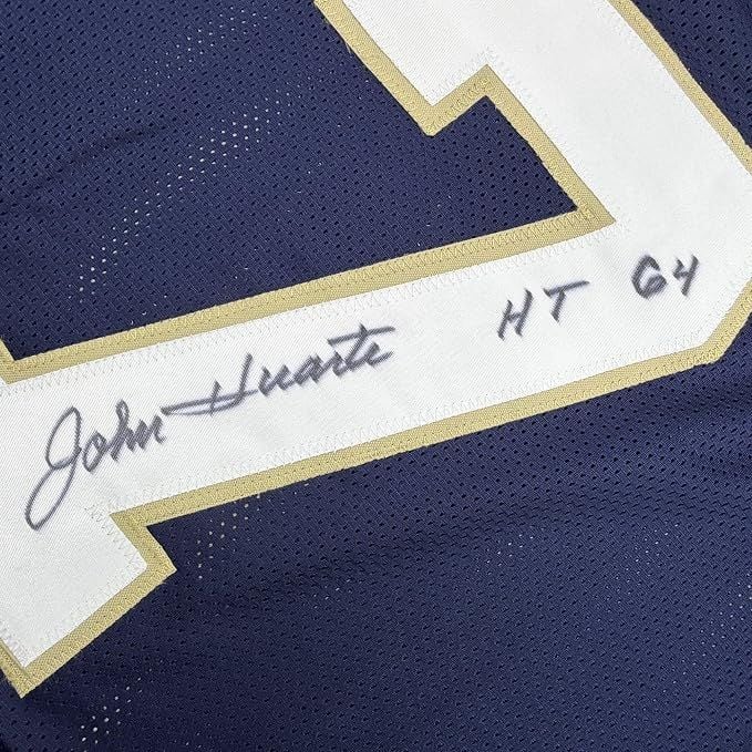 Framed Autographed/Signed John Huarte 35x39 HT 64 Notre Dame Blue College Football Jersey JSA COA - Image 2