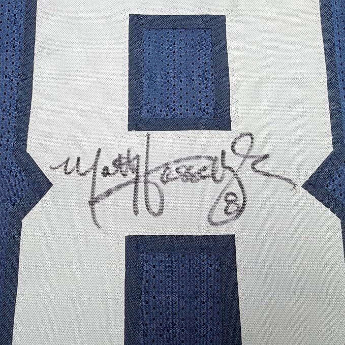 Framed Autographed/Signed Matt Hasselbeck 35x39 Seattle Blue Football Jersey Beckett BAS COA - Image 2