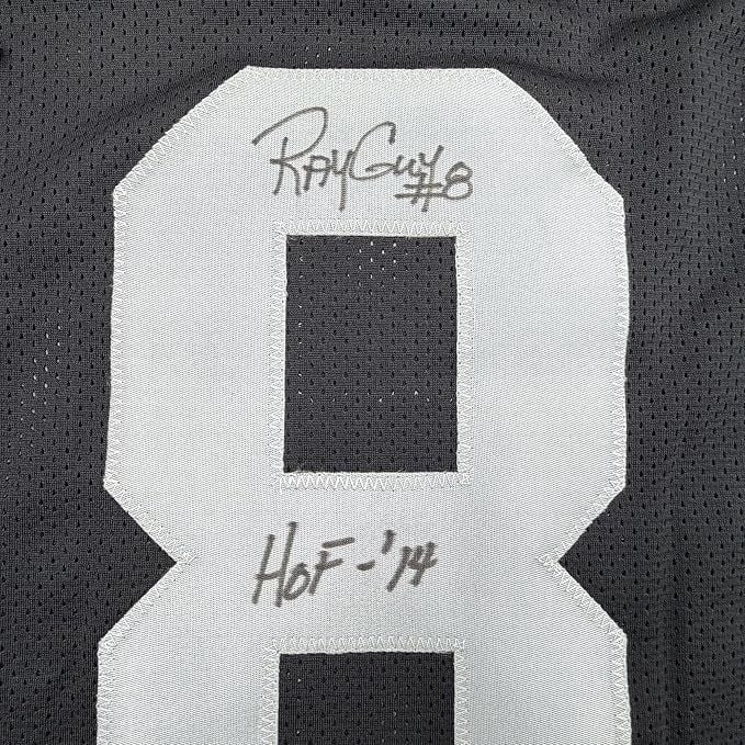 Framed Autographed/Signed Ray Guy HOF 14 35x39 Oakland Las Vegas Black Football Jersey JSA COA - Image 2