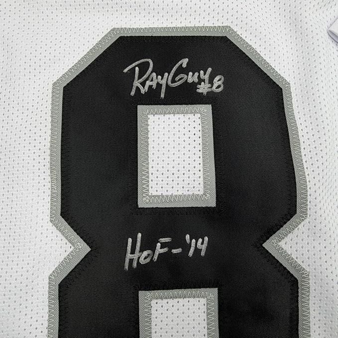 Framed Autographed/Signed Ray Guy HOF 14 35x39 Oakland Las Vegas White Football Jersey JSA COA - Image 2