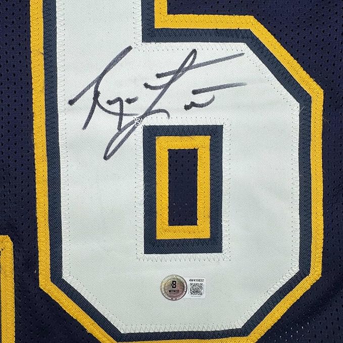Framed Autographed/Signed Ryan Leaf 35x39 San Diego Dark Blue Football Jersey Beckett BAS COA - Image 2