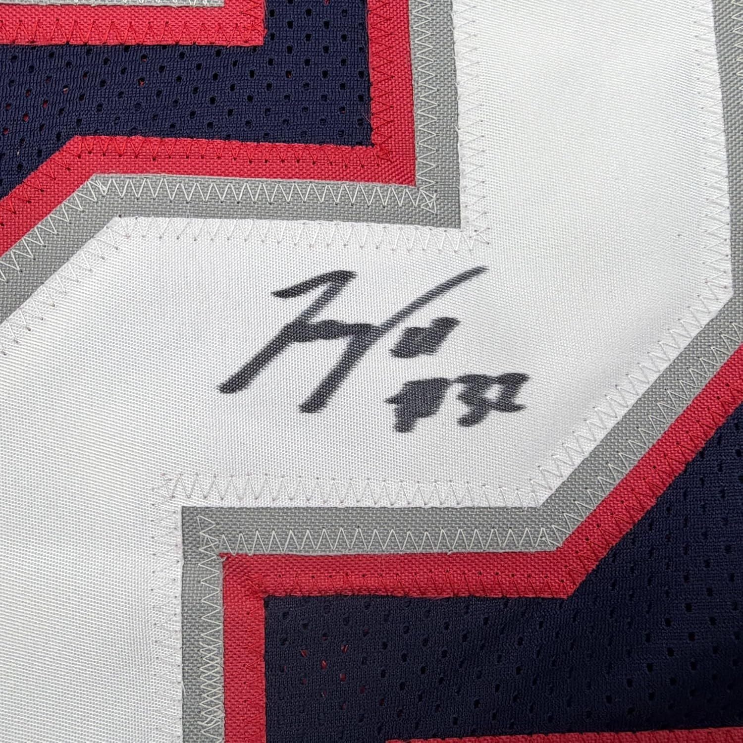 Framed Autographed/Signed TreVeyon Henderson 35x39 New England Blue Football Jersey Beckett BAS COA - Image 2