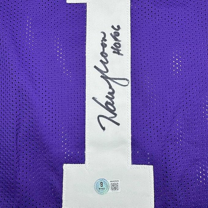 Framed Autographed/Signed Warren Moon HOF 06 35x36 Minnesota Purple Football Jersey Beckett BAS COA - Image 2
