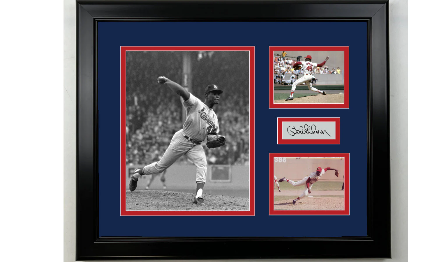Framed Bob Gibson St. Louis Cardinals Facsimile Laser Engraved Signature Baseball 14x11 3 Photo Collage
