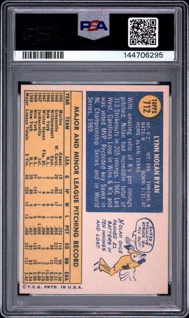 Graded 1970 Topps Nolan Ryan #712 Baseball Card PSA 4 Very Good-Excellent - Image 2