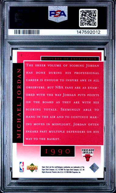 Graded 1998 UD MJ Career Collection Michael Jordan #7 Pictures of Excellence Basketball Card PSA 9 Mint - Image 2