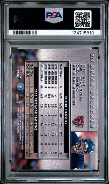 Graded 2000 Fleer Metal Brian Urlacher #274 Rookie RC Football Card PSA 10 Gem Mint - Image 2