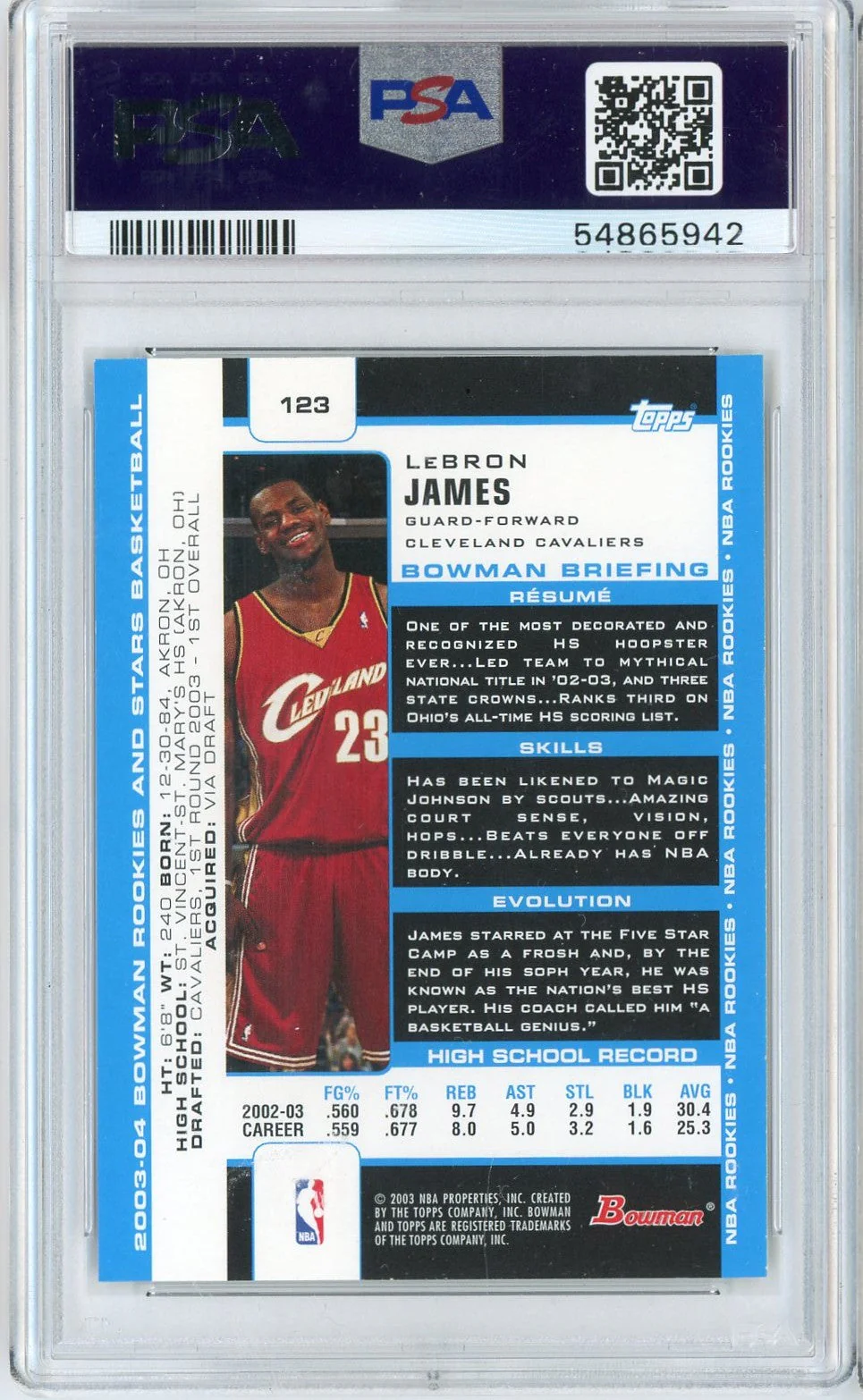 Graded 2003 Bowman Rookies & Stars LeBron James #123 Rookie RC Basketball Card PSA 8 NM-MT - Image 2