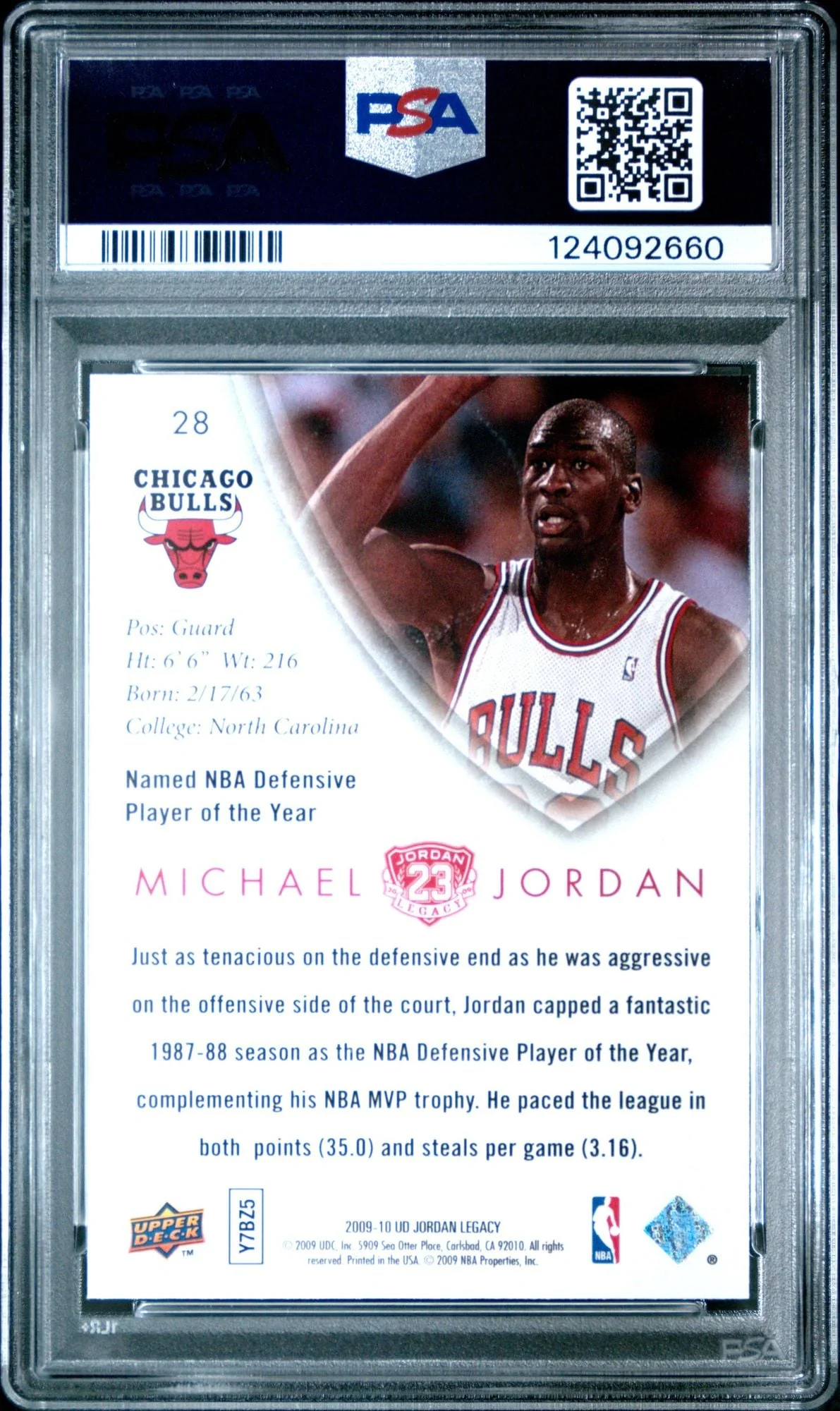 Graded 2009 UD Upper Deck Michael Jordan #28 Legacy Gold 1988 DPOY Basketball Card PSA 10 Gem Mint - Image 2
