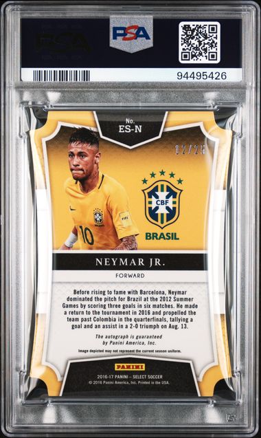 Graded 2016 Panini Select Neymar Jr. #ESN /25 Emerging Star Signatures Neon Green Die Cut Rookie RC Soccer Card PSA 10 Gem Mint - Image 2