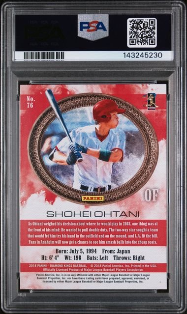 Graded 2018 Panini Diamond Kings Shohei Ohtani #76 Facing Right Rookie RC Baseball Card PSA 9 Mint - Image 2