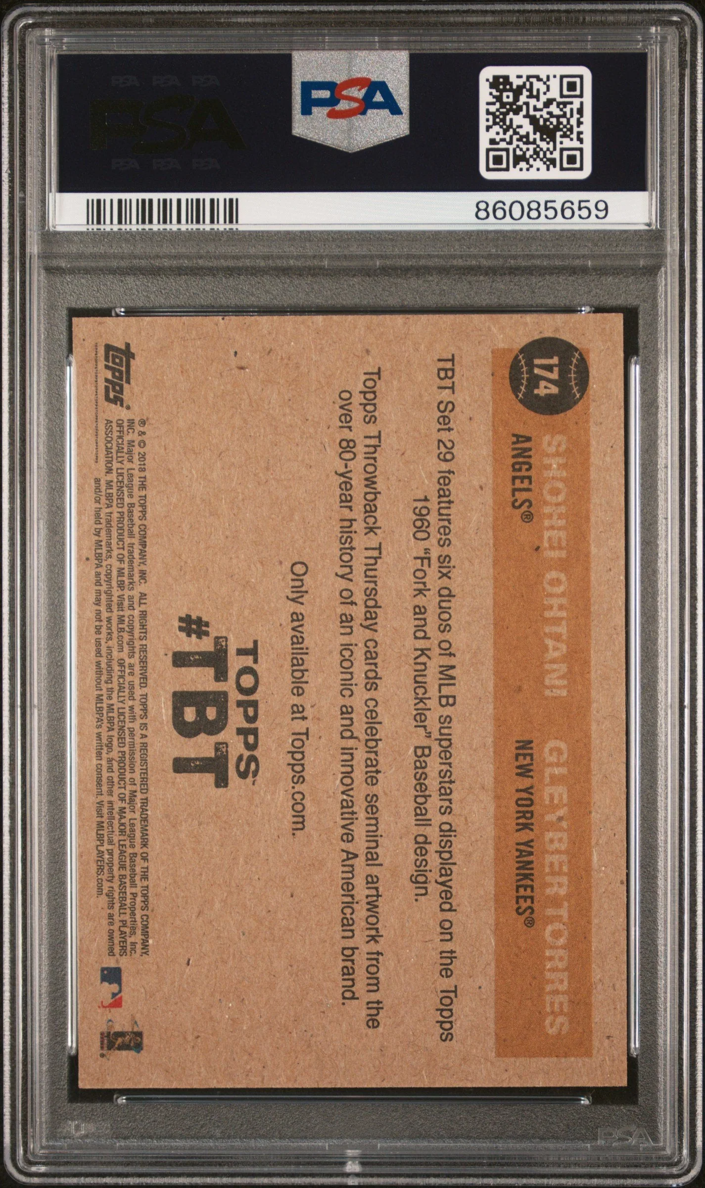 Graded 2018 Topps Shohei Ohtani Gleyber Torres #174 Throwback Thursday Rookie RC Baseball Card PSA 10 Gem Mint - Image 2