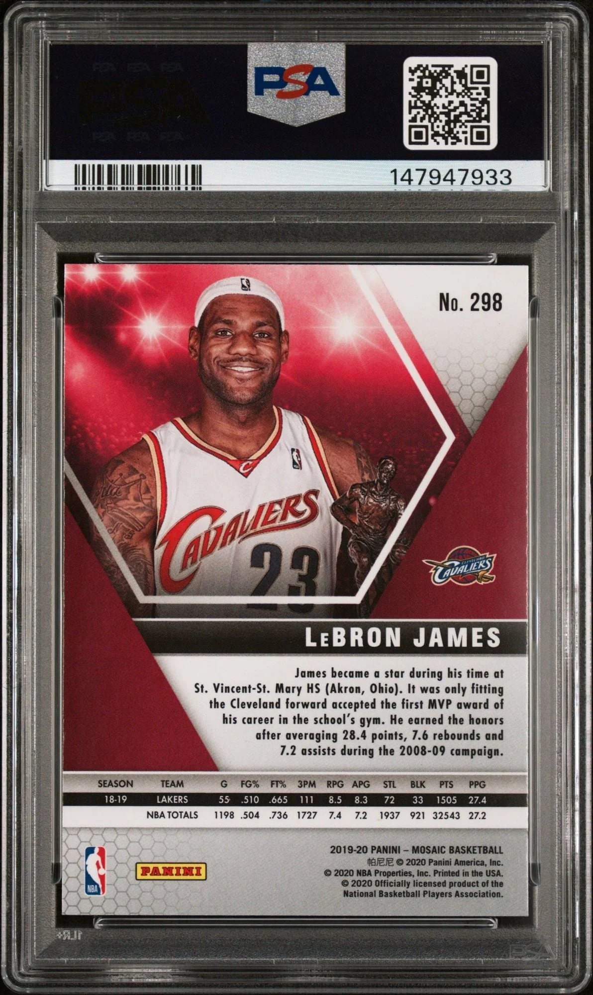 Graded 2019 Panini Mosaic LeBron James #298 MVPs Basketball Card PSA 10 Gem Mint - Image 2