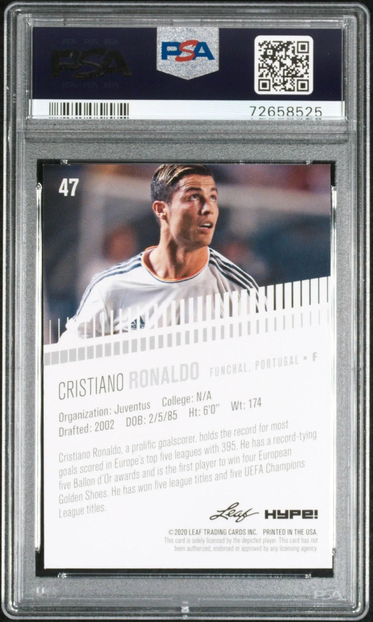 Graded 2020 Leaf Special Release Cristiano Ronaldo #47 Hype Soccer Card PSA 10 Gem Mint - Image 2