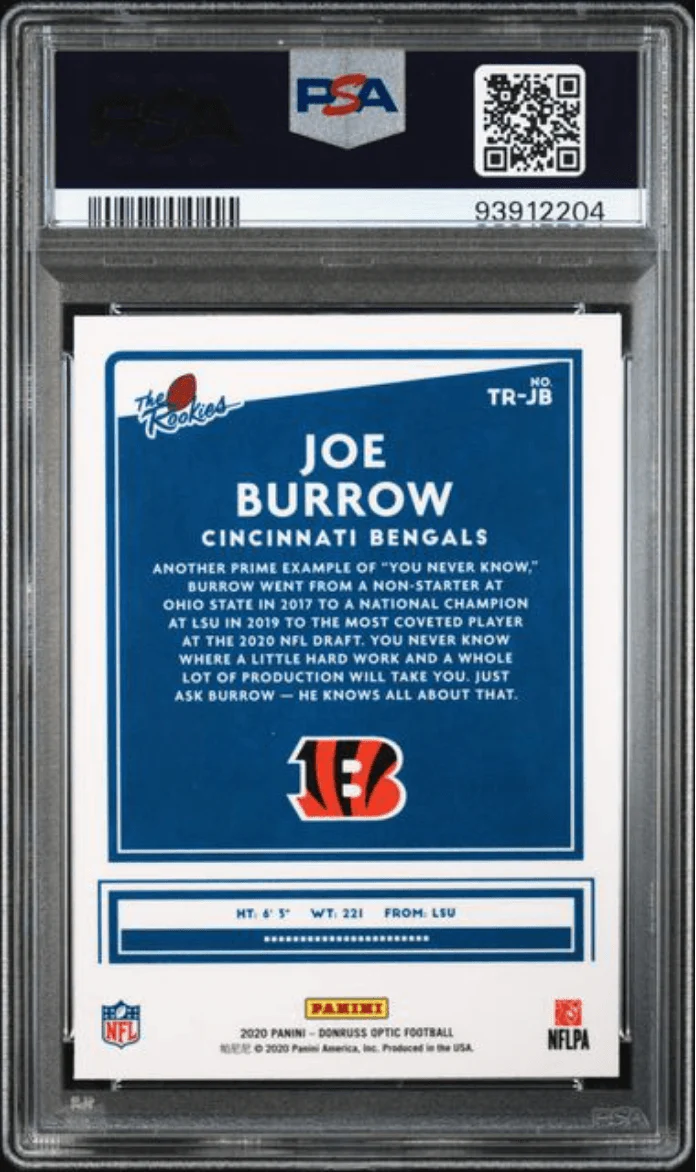 Graded 2020 Panini Donruss Optic Joe Burrow #JB The Rookies Rookie RC Football Card PSA 10 Gem Mint - Image 2