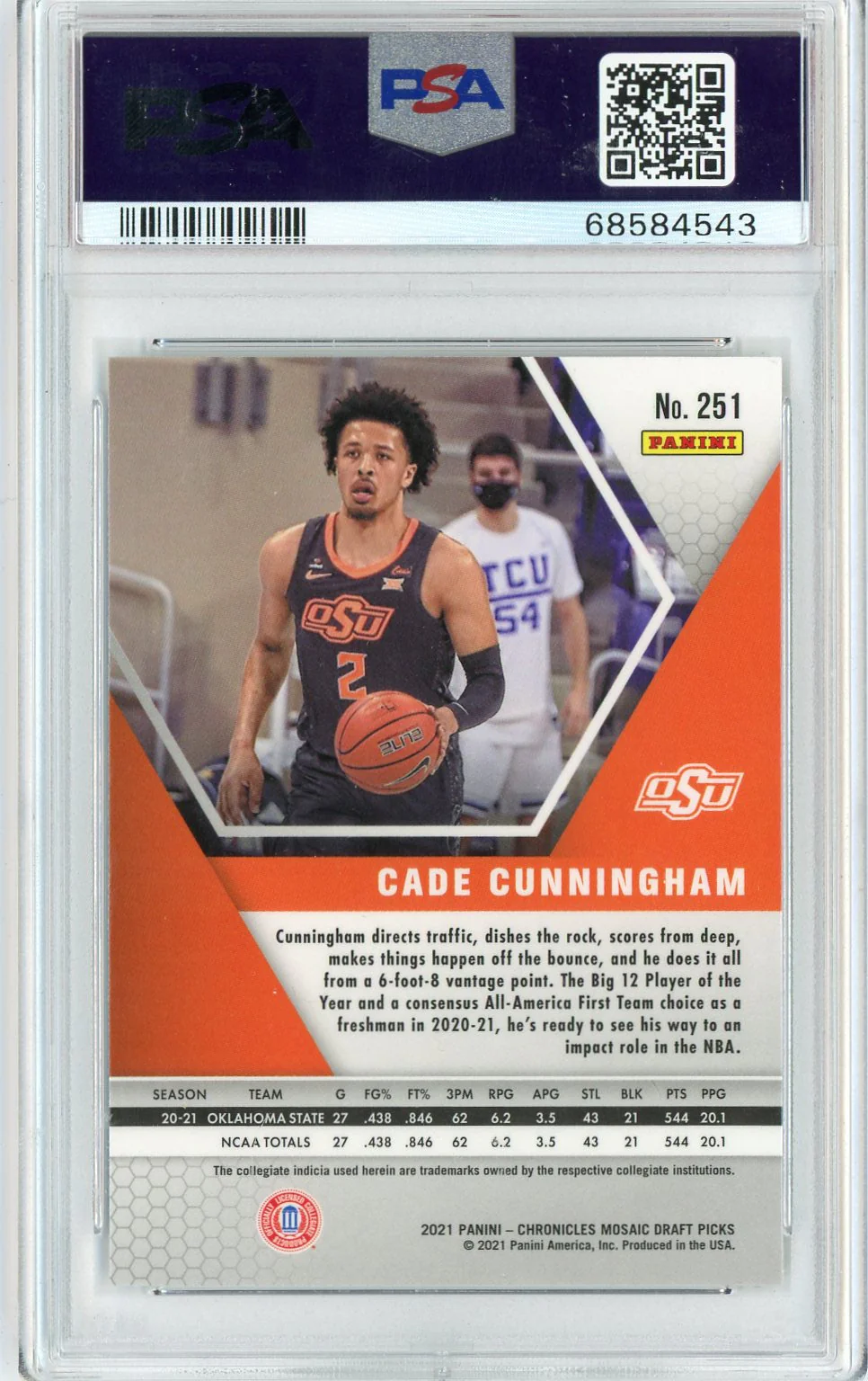 Graded 2021 Panini Chronicles Draft Picks Cade Cunningham #251 Rookie RC Basketball Card PSA 10 Gem Mint - Image 2