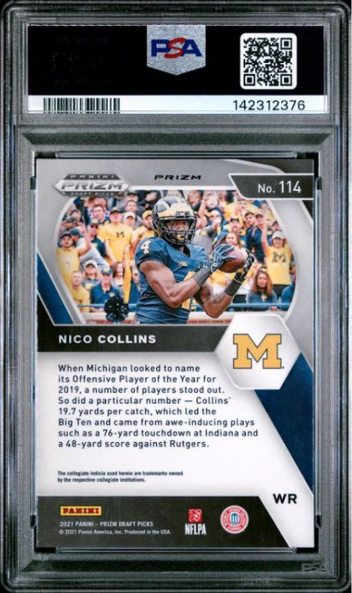 Graded 2021 Panini Prizm Draft Picks Nico Collins #114 Red/White/Blue Prizm Rookie RC Football Card PSA 10 Gem Mint - Image 2