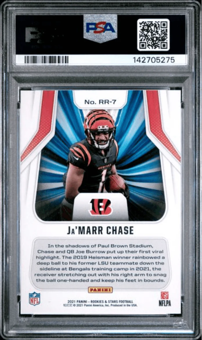 Graded 2021 Panini Rookies & Stars Ja'Marr Chase #RR7 Rookie Rush Orange /99 Rookie RC Football Card PSA 10 Gem Mint - Image 2