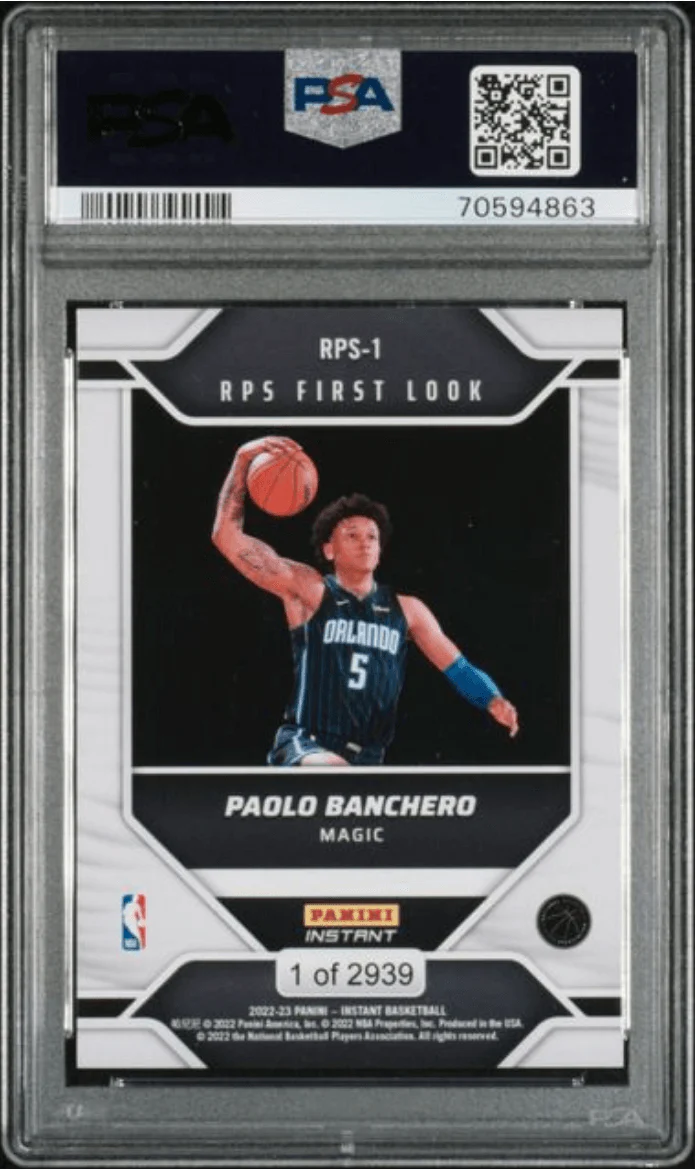 Graded 2022 Panini Instant Paolo Banchero #RPS1 RPS First Look /2939 Rookie RC Basketball Card PSA 10 Gem Mint - Image 2