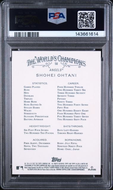 Graded 2022 Topps Allen & Ginter Shohei Ohtani #58 Baseball Card PSA 9 Mint - Image 2