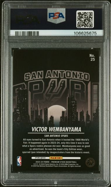 Graded 2023 Hoops Premium Stock Victor Wembanyama #25 City Edition Disco Prizm Rookie RC Basketball Card PSA 9 Mint - Image 2