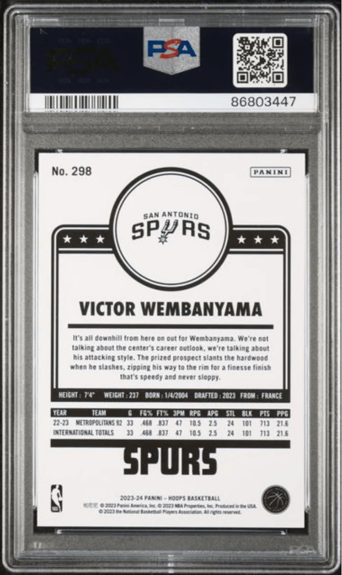 Graded 2023 Panini Hoops Victor Wembanyama #298 Rookie RC Basketball Card PSA 9 Mint - Image 2