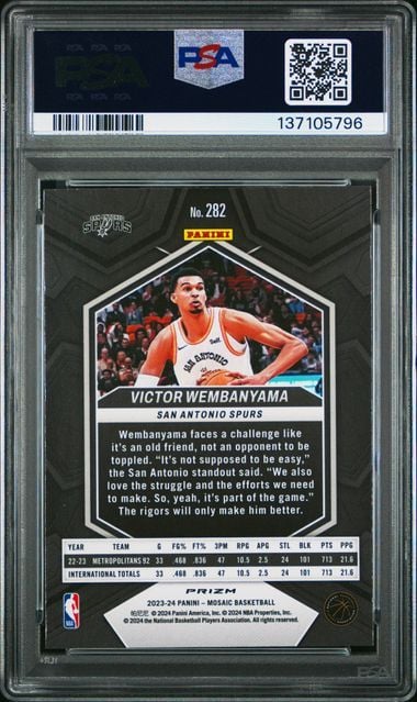 Graded 2023 Panini Mosaic Victor Wembanyama #282 Mosaic Rookie RC Basketball Card PSA 9 Mint - Image 2