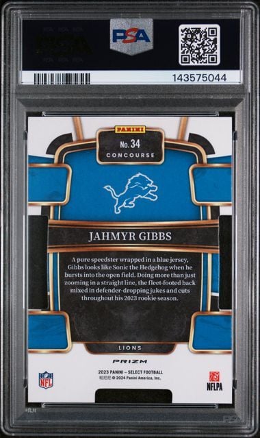 Graded 2023 Panini Select Jahmyr Gibbs #34 Die Cut Black & Green Prizm Rookie RC Football Card PSA 10 Gem Mint - Image 2