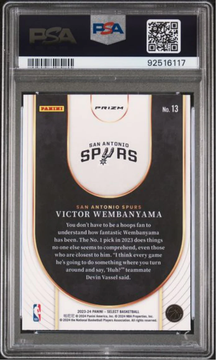 Graded 2023 Panini Select Victor Wembanyama #13 Neon Icon Green Rookie RC Basketball Card PSA 10 Gem Mint - Image 2
