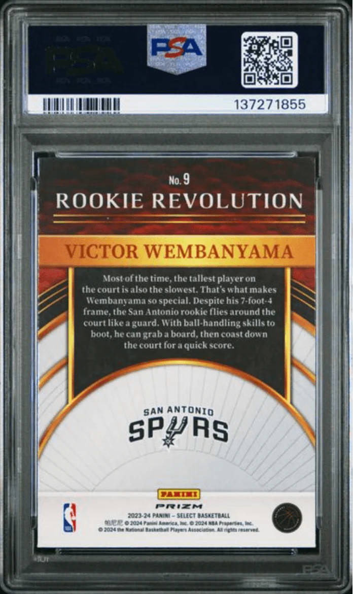 Graded 2023 Panini Select Victor Wembanyama #9 Rookie Revolution Silver Prizm Rookie RC Basketball Card PSA 10 Gem Mint - Image 2
