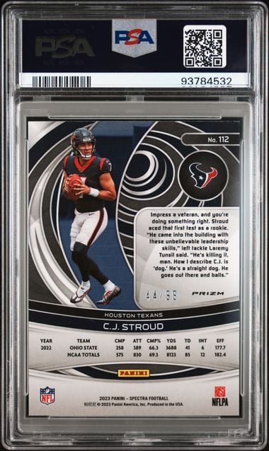 Graded 2023 Panini Spectra CJ Stroud #112 /99 Celestial Rookie RC Football Card PSA 10 Gem Mint - Image 2