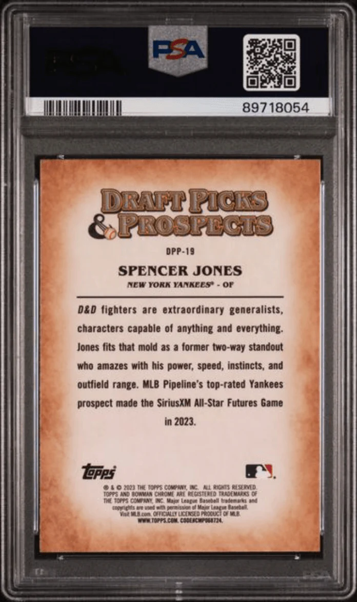 Graded 2023 Topps Bowman Draft Spencer Jones #DPP19 Draft Picks & Prospects Rookie RC Baseball Card PSA 10 Gem Mint - Image 2