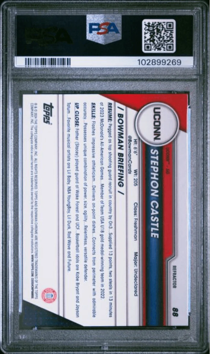 Graded 2023 Topps Bowman U Chrome Stephon Castle #88 Refractor Rookie RC Basketball Card PSA 10 Gem Mint - Image 2