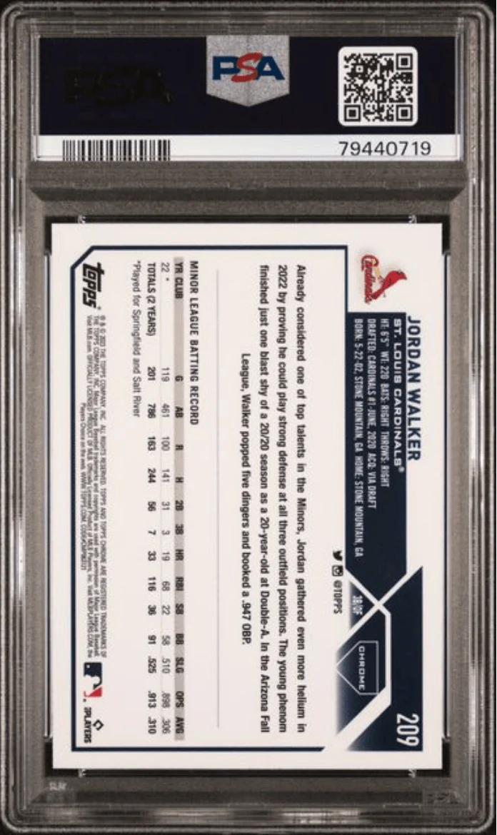 Graded 2023 Topps Chrome Jordan Walker #209 Rookie RC Baseball Card PSA 10 Gem Mint - Image 2