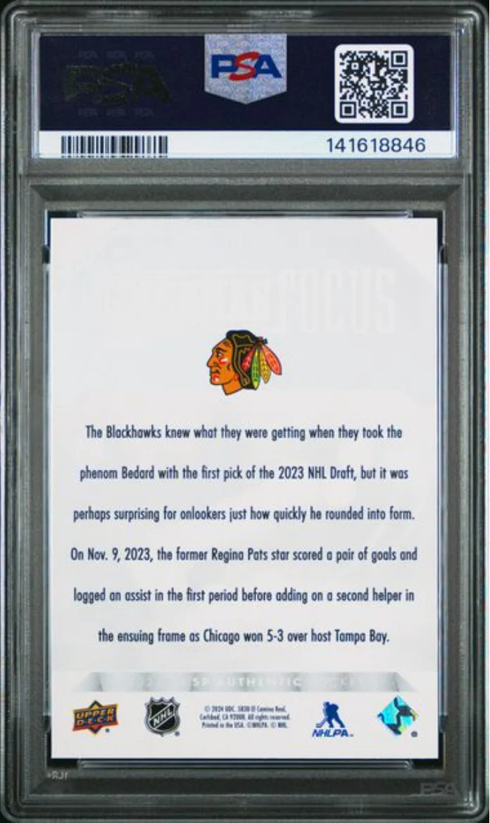 Graded 2023 Upper Deck SP Authentic Connor Bedard #FF1 Freshman Focus Rookie RC Hockey Card PSA 10 Gem Mint - Image 2
