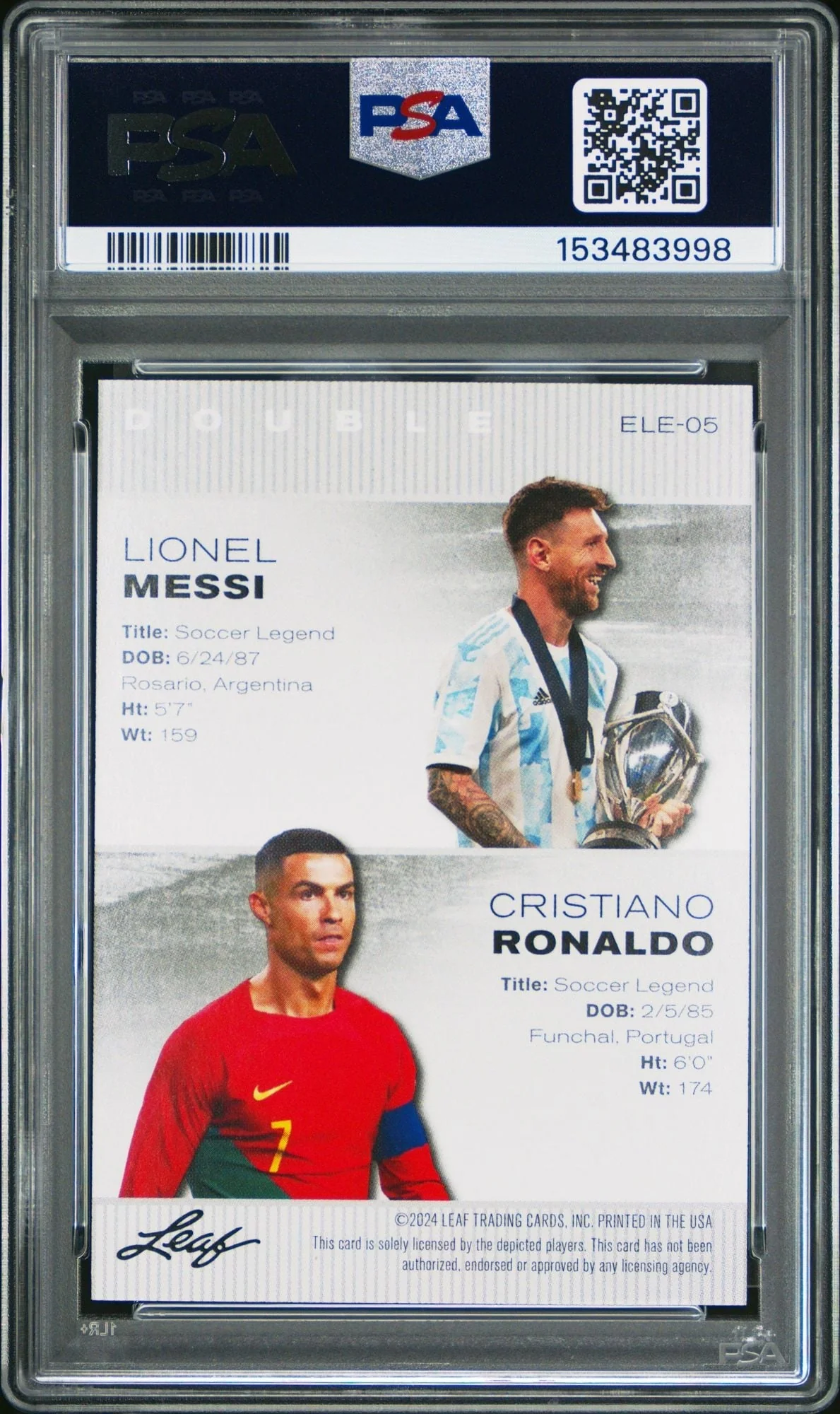 Graded 2024 Leaf Special Release Lionel Messi Cristiano Ronaldo #ELE05 Exclusive Legends Edition Soccer Card PSA 10 Gem Mint - Image 2