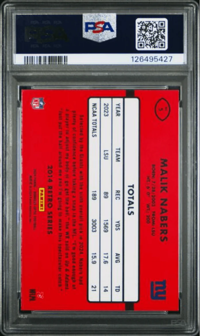 Graded 2024 Panini Donruss Optic Malik Nabers #5 2014 Retro Series Rookie RC Football Card PSA 10 Gem Mint - Image 2