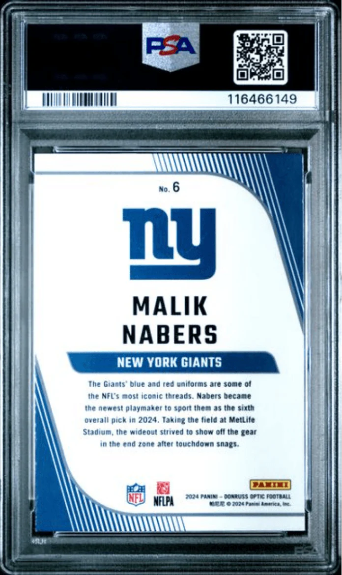 Graded 2024 Panini Donruss Optic Malik Nabers #6 Rookie Primary Colors Rookie RC Football Card PSA 10 Gem Mint - Image 2