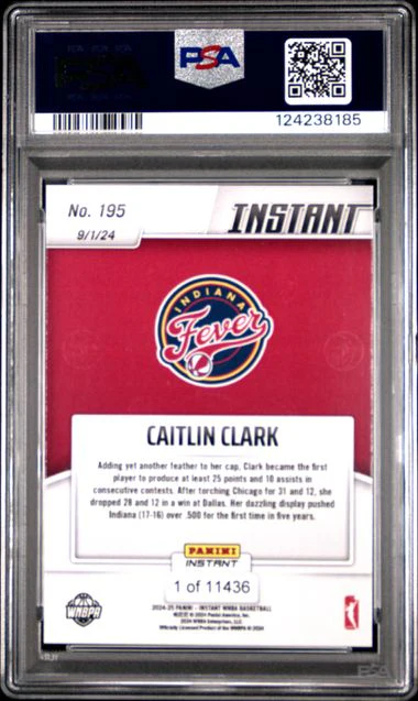 Graded 2024 Panini Instant WNBA Caitlin Clark #195 Rookie RC Basketball Card PSA 10 Gem Mint - Image 2