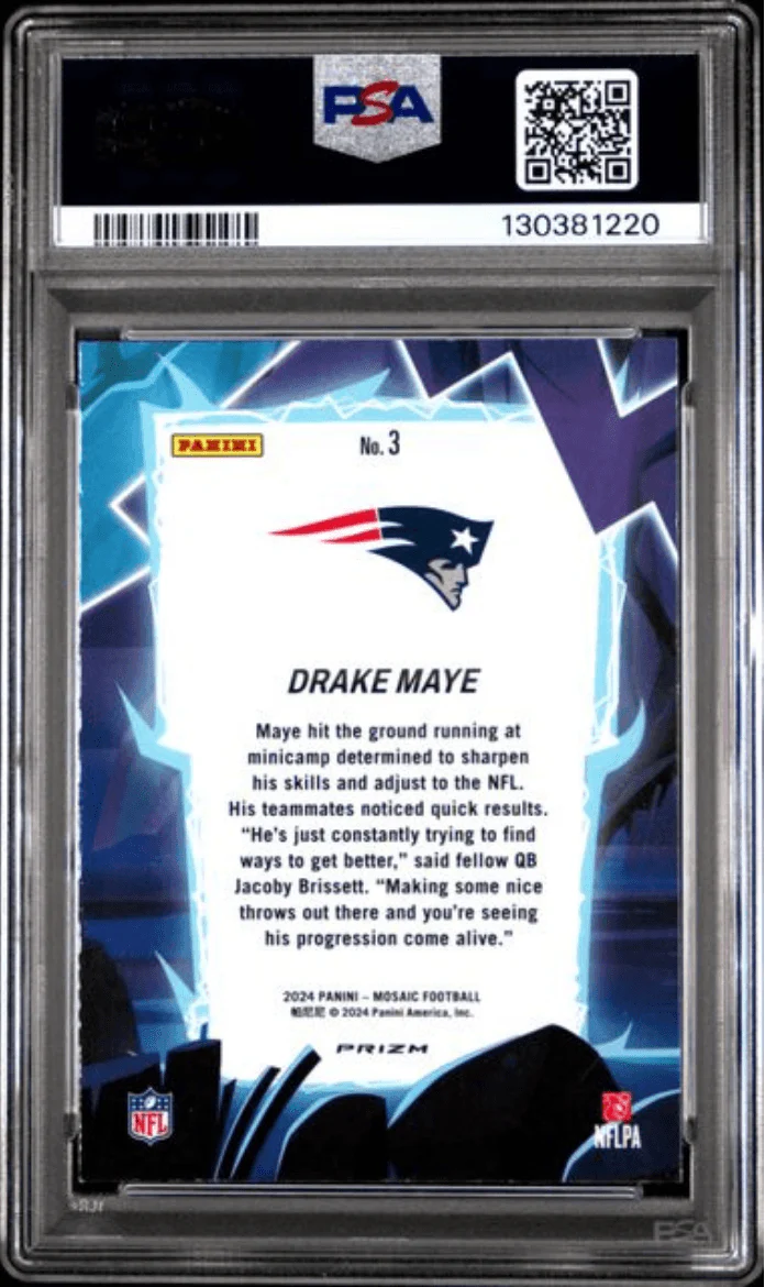 Graded 2024 Panini Mosaic Drake Maye #3 Storm Silver Rookie RC Football Card PSA 10 Gem Mint - Image 2