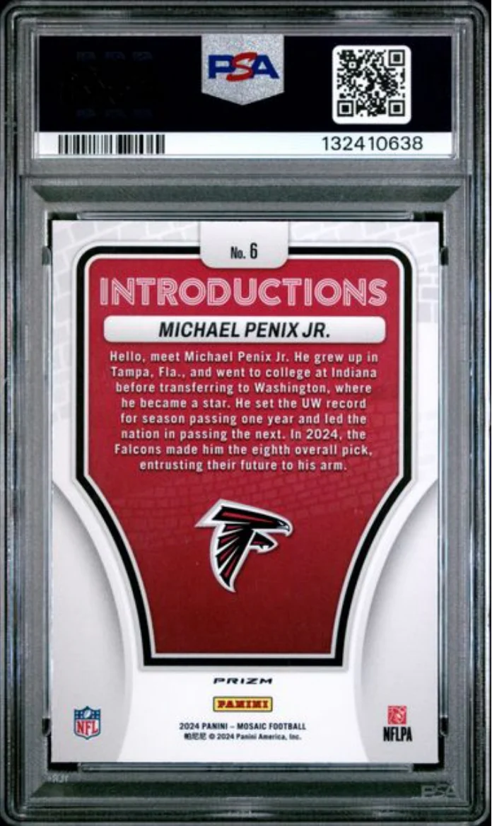Graded 2024 Panini Mosaic Michael Penix Jr #6 Introductions Silver Rookie RC Football Card PSA 10 Gem Mint - Image 2