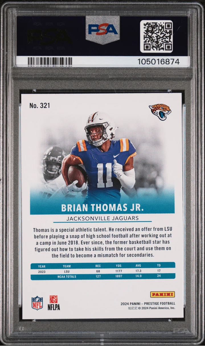 Graded 2024 Panini Prestige Brian Thomas Jr #321 Rookie RC Football Card PSA 10 Gem Mint - Image 2