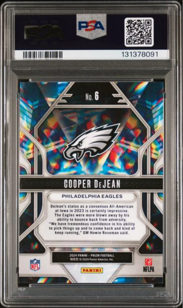 Graded 2024 Panini Prizm Cooper DeJean #6 Prizmatic Rookie RC Football Card PSA 10 Gem Mint - Image 2