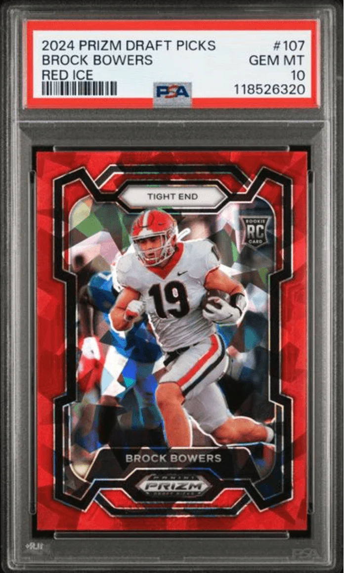 Graded 2024 Panini Prizm Draft Picks Brock Bowers #107 Red Ice Rookie RC Football Card PSA 10 Gem Mint
