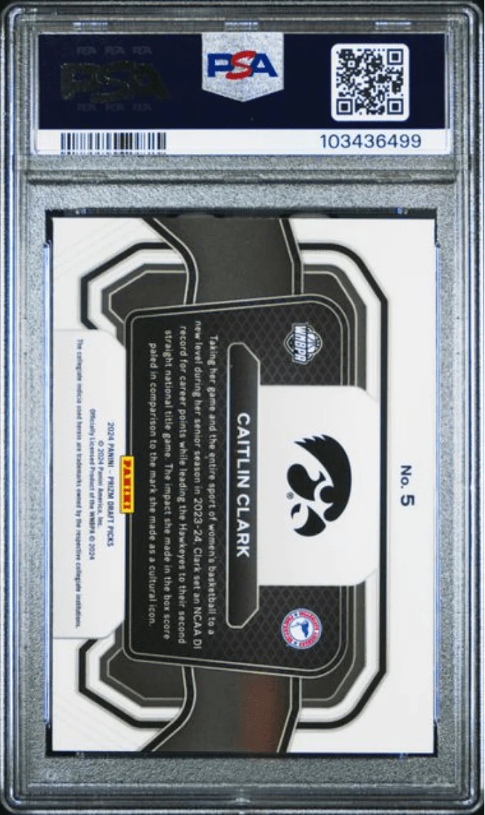 Graded 2024 Panini Prizm Draft Picks Caitlin Clark #5 Campus Legends Rookie RC Basketball Card PSA 9 Mint - Image 2