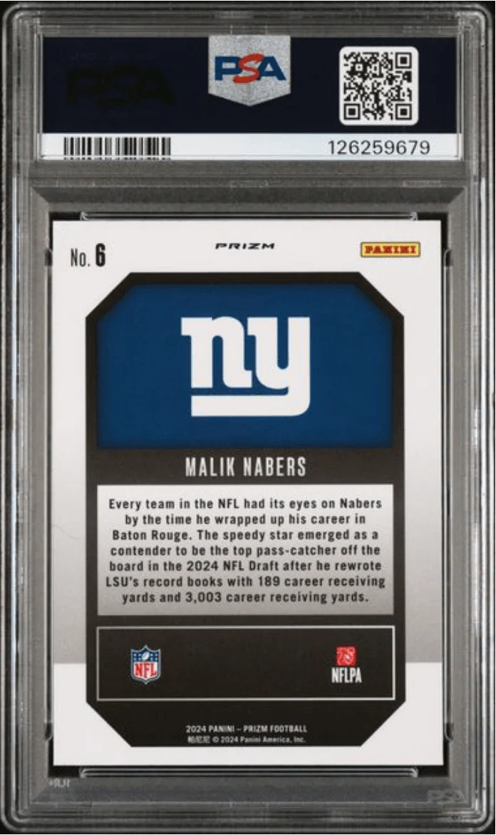 Graded 2024 Panini Prizm Malik Nabers #6 Emergent Green Prizm Rookie RC Football Card PSA 10 Gem Mint - Image 2