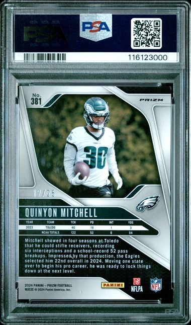 Graded 2024 Panini Prizm Quinyon Mitchell #381 No Huddle Pink /25 Rookie RC Football Card PSA 9 Mint - Image 2