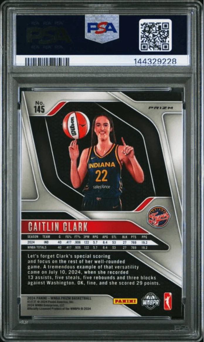 Graded 2024 Panini Prizm WNBA Caitlin Clark #145 Blue Velocity Rookie RC Basketball Card PSA 10 Gem Mint - Image 2