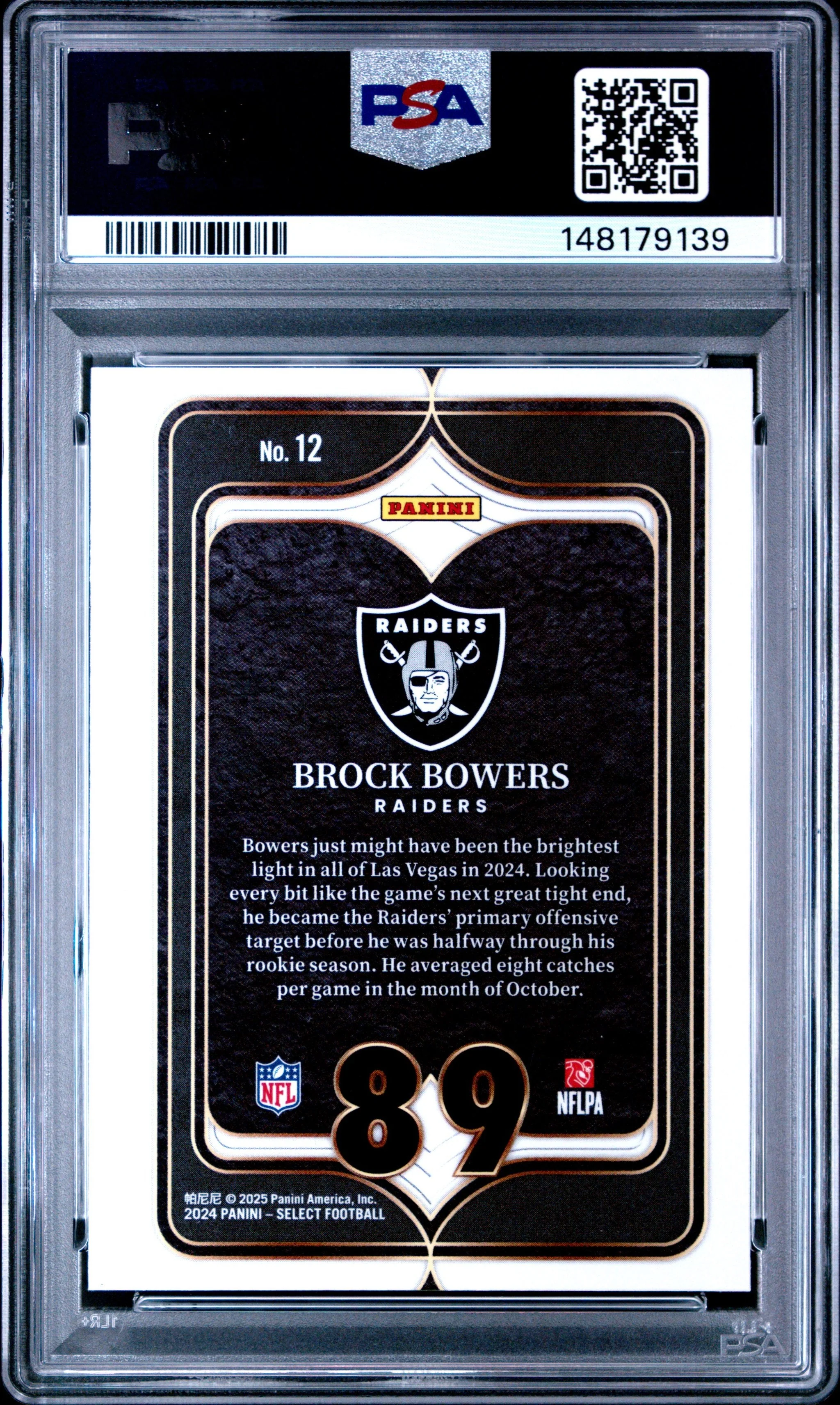 Graded 2024 Panini Select Brock Bowers #12 Select Numbers Rookie RC Football Card PSA 9 Mint - Image 2