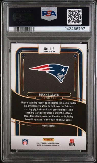 Graded 2024 Panini Select Drake Maye #113 Red & Yellow Shock Rookie RC Football Card PSA 10 Gem Mint - Image 2